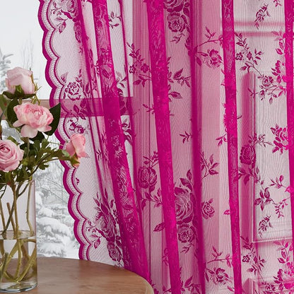 Raspberry Lace Curtains 90 Inches Long Rod Pocket Large Floral Sheer Lace - Image 4