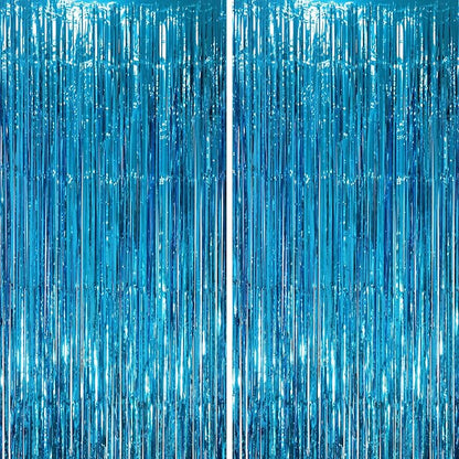 Voircoloria Retro Blue Foil Fringe Backdrop Curtains, 2 Pack | Tinsel Streamers by Voircoloria
