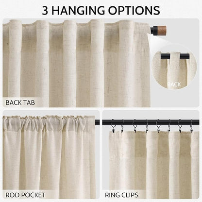 Linen Curtains for Living Room 102 Inches Long Modern Farmhouse Decor Light - Image 2