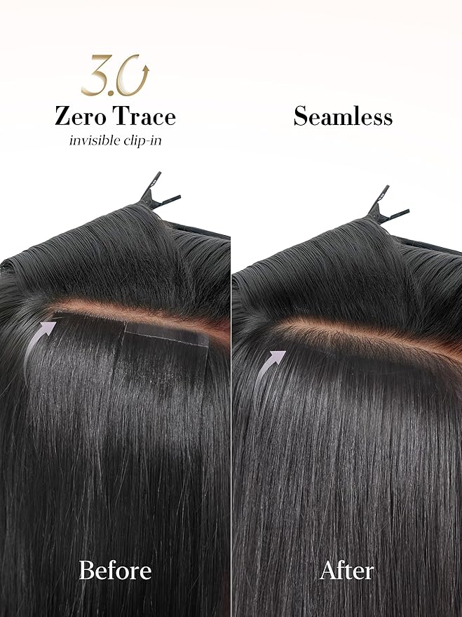 LUVME 0.59mm Zero Trace Invisible Clip in Hair Extensions, Yaki Straight 6 Pcs 100g 24 Inch, 100% Real Human Hair Clip Ins, Wider Wefts for Easy Sectioning and Long Yaki Length for Glam Looks