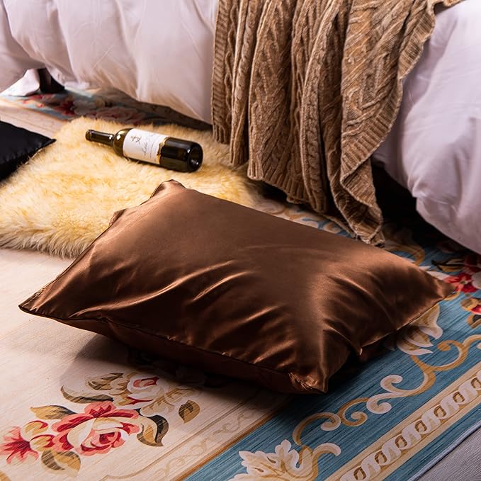 NTBAY 2 Pack Satin King Pillowcases for Hair and Skin, Luxurious and Silky Pillow Cases with Envelope Closure, 20x36 Inches, Brown