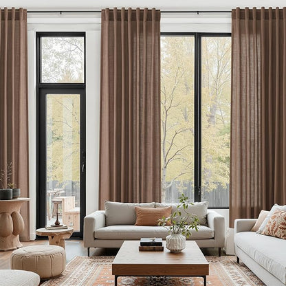 Caramel Brown Linen Curtains for Living Room 92 Inches Long Back Tab Light - Image 6