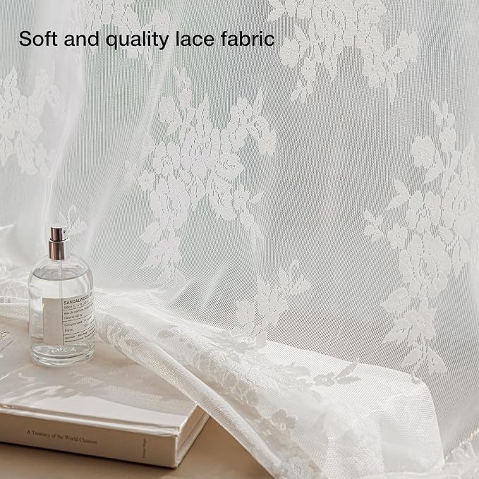 Anmao Vintage Lace Curtains 102 Inches Long 2 Panels, Romantic Elegant Light - Image 4