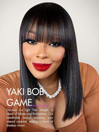 LUVME HAIR 14 Inch Light Yaki Straight Bob Wig with Bangs Human Hair Realistic HD Lace Short Black Bob Wigs, Ready to Go Blunt Cut Bob Wig Glueless 180 Density