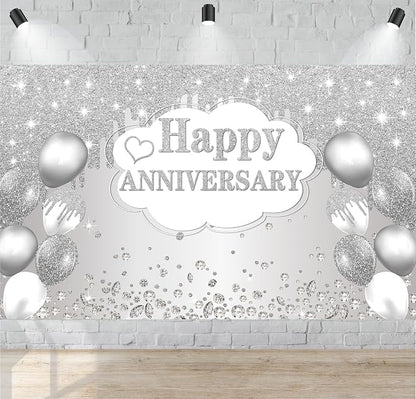 Silver Anniversary Banner, 10th-60th Wedding Anniversary Decorations, 72 x 44 by ONANNA