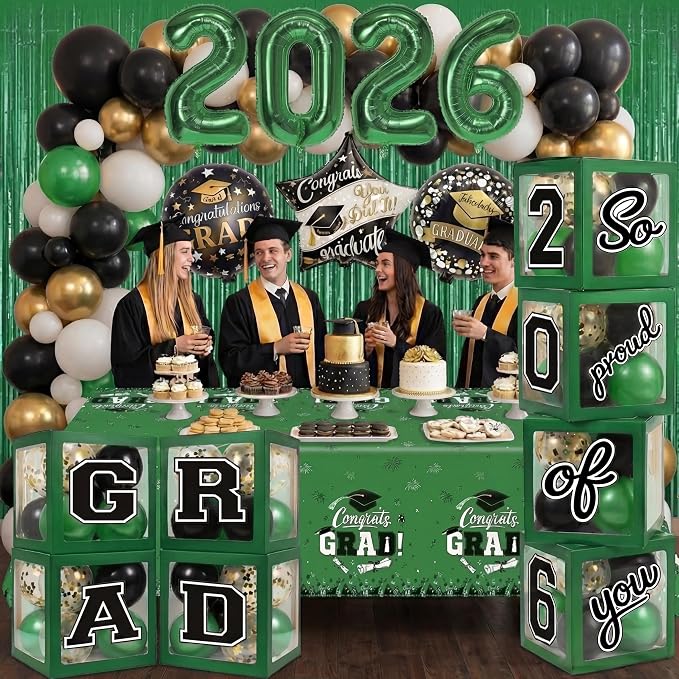 Black and Green Graduation Decorations Class of 2026 - Image 2