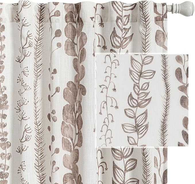 Flax Linen Boho Curtains 95 Inches, 2 Panels Light Filtering Window Modern by MEETSKY