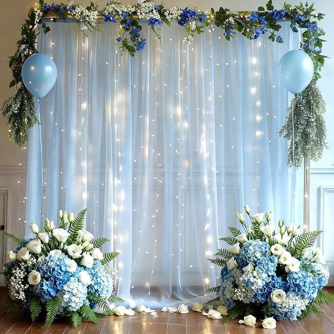 10x8ft Baby Blue Tulle Backdrop Curtain by Partisky