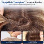 HAIRCUBE Hair Toppers For Women With Thinning 5"*5" Large Base Real Hair Toppers For Women, 14 Inch For Hand-Woven, 60g, Silk, Natural, realistic, Use Daily, Hairloss, Blonde Mixed Brown, with bangs