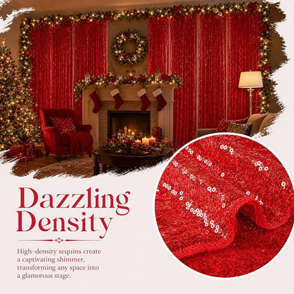 ShinyBeauty Red Sequin Backdrop 4 Panels 2x8ft - Image 4