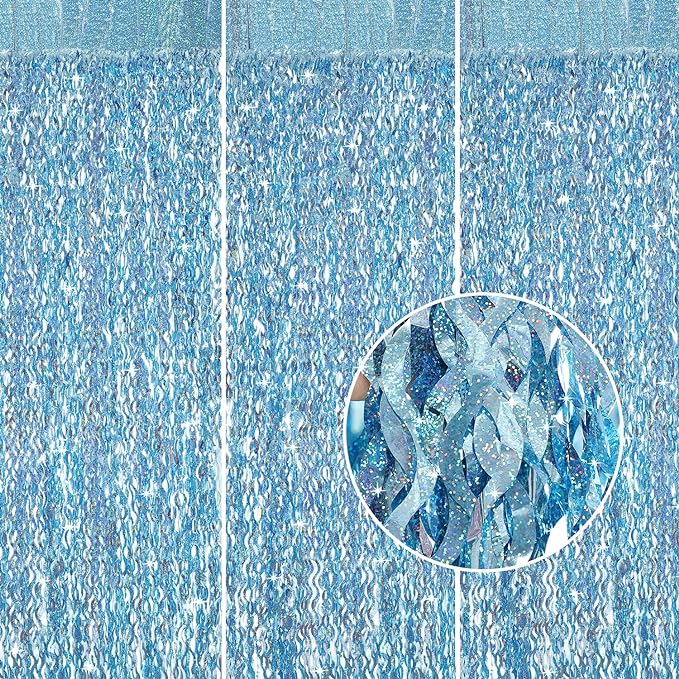 CYLMFC 3 Pack 3.3 ft x 6.6 ft Tinsel Foil Fringe Curtain Blue by CYLMFC