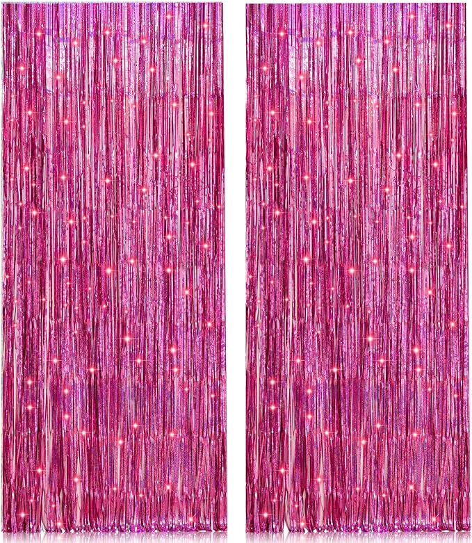 PIGETALE Pink Foil Fringe Curtains, 2 Pack 3.2 x 8.2 ft Party Backdrop | by welcomePIGETALE