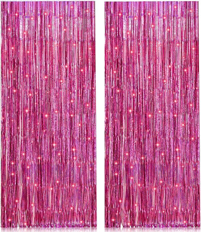 PIGETALE Pink Foil Fringe Curtains, 2 Pack 3.2 x 8.2 ft Party Backdrop | by welcomePIGETALE
