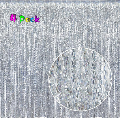 4 Pack 3.3 ft x 6.6 ft Silver Metallic Tinsel Foil Fringe Curtains - Image 2