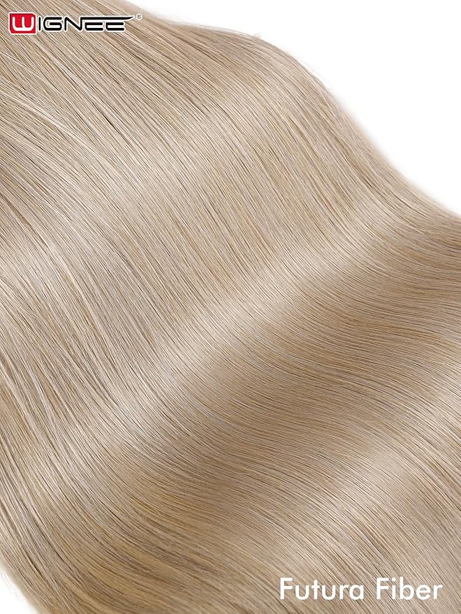 WIGNEE 13x6 Synthetic Lace Front Wig 28" Ash Blonde Wig Pre-Plucked Handmade Lace Front Wigs with Kanekalon Futura Hair Voluminous Long Straight Synthetic Wigs for Daily Party Use