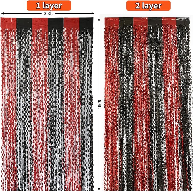 4 Pack Sparkle Red and Black Fringe Curtain - Image 6