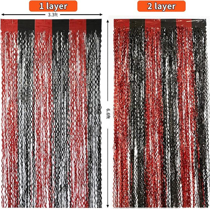 4 Pack Sparkle Red and Black Fringe Curtain - Image 6