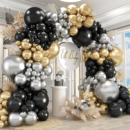 412Pcs Black Gold Silver Balloons Garland Arch Kit, 18 12 10 5 Inch Different by PAXILE