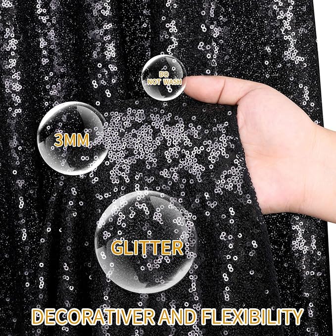Black Sequin Backdrop 4 Panels 2FTx8FT Halloween Party Backdrop Curtains | - Image 6