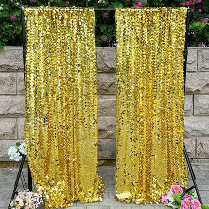 Gold Payette Sequin Backdrop, 4x10 Feet, 2 Panel Shimmer Large Sequin Backdrop - Image 2