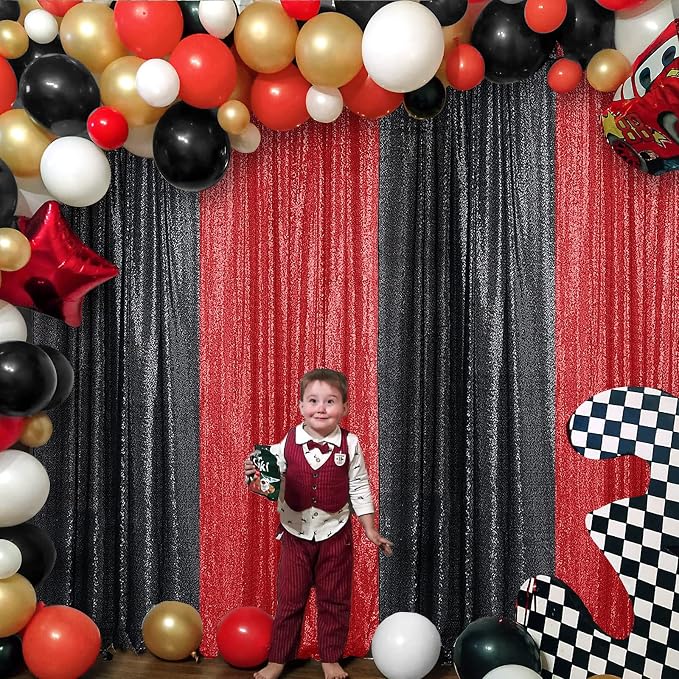 Sugargirl Red Sequin Backdrop Curtain 4 Panels 2FTx8FT Glitter Red Background - Image 3
