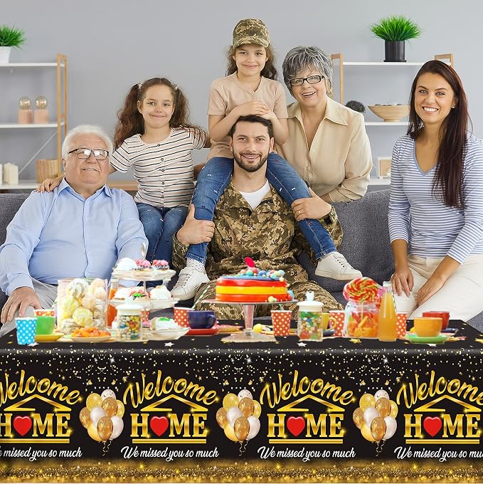 Welcome Home Decorations Tablecloth 3Pcs Welcome Back Home Black Gold We Missed - Image 4