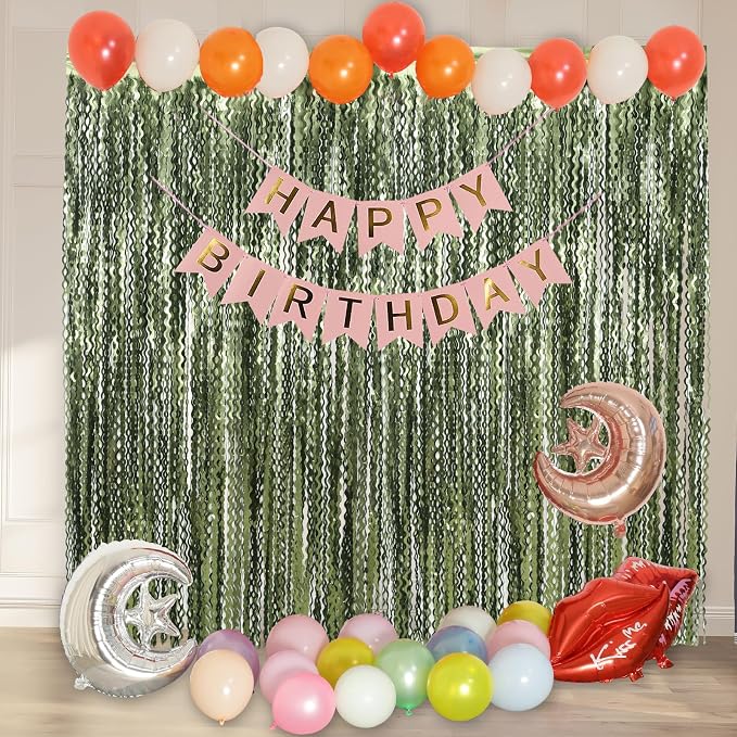 4 Pack Wavy Olive Green Streamers Backdrop Jungle Party Decorations - Image 6