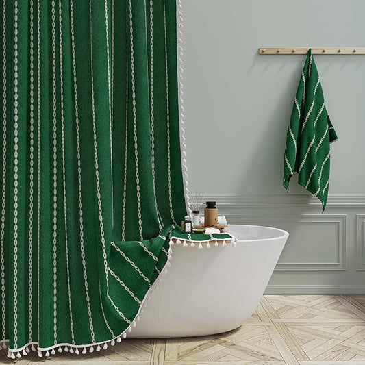 72x84 Long Farmhouse Linen Heavy Duty Shower Curtain, Emerald Green | Tall Size by ShowerCurtain