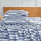 JELLYMONI 100% Natural Cotton Striped Standard Pillowcases Set, 2 Pack White and Dark Blue Stripes Pattern Printed Pillow Covers with Envelope Closure(Pillows are not Included)