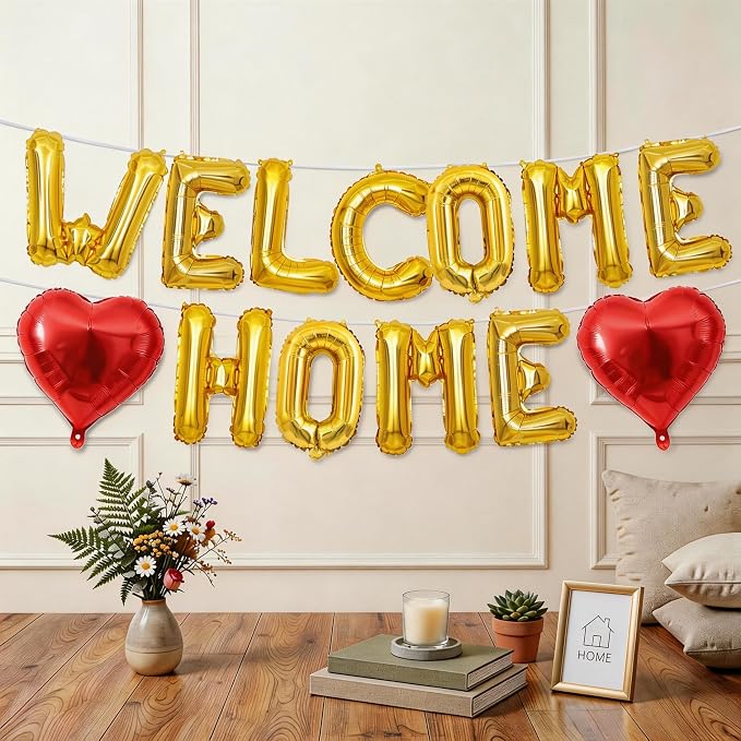 Welcome Home Balloons Red Gold, 16Inch Welcome Home Foil Balloons Banner - Image 7