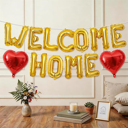Welcome Home Balloons Red Gold, 16Inch Welcome Home Foil Balloons Banner - Image 7