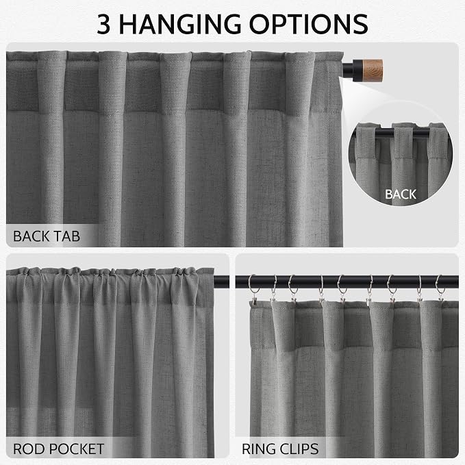 Blazer Grey Linen Curtains 90 Inch Long 2 Panels Set - Image 3