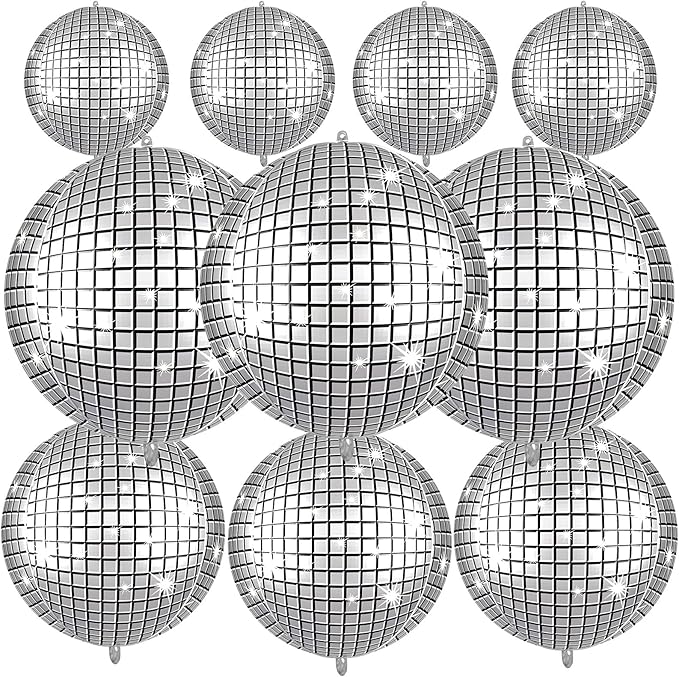 10Pcs Disco Round Foil Balloons, Metallic Disco Foil Baloon by FunHot