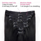 Straight Clip in Hair Extensions Real Human Hair For Women EasiContour Brazilian Virgin Hair Straight Clip ins 8pcs With 18 Clips 120g(26inch,#1B)
