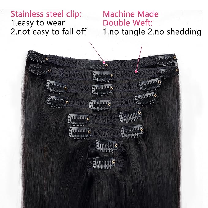 Clip on Hair Extensions Real Human Hair Clip ins 28 Inch Long Clip ins Remy Human Hair For Women Natural Straight Seamless Clip in Hair Extensions(28inch,#1B)
