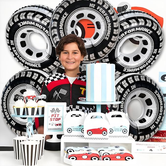 6 PCS Race Car Tire Foil Balloons, 30 Inch Reusable Racing Wheel Balloons - Image 6