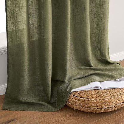MIULEE Light Olive Green Linen Curtains 52x96 Inch Long 2 Panel - Image 7