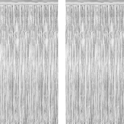 2 Pack Tinsel Backdrop, 3.28 FT x 7.05 FT Birthday Party Decorations, Metallic by ZATAYE