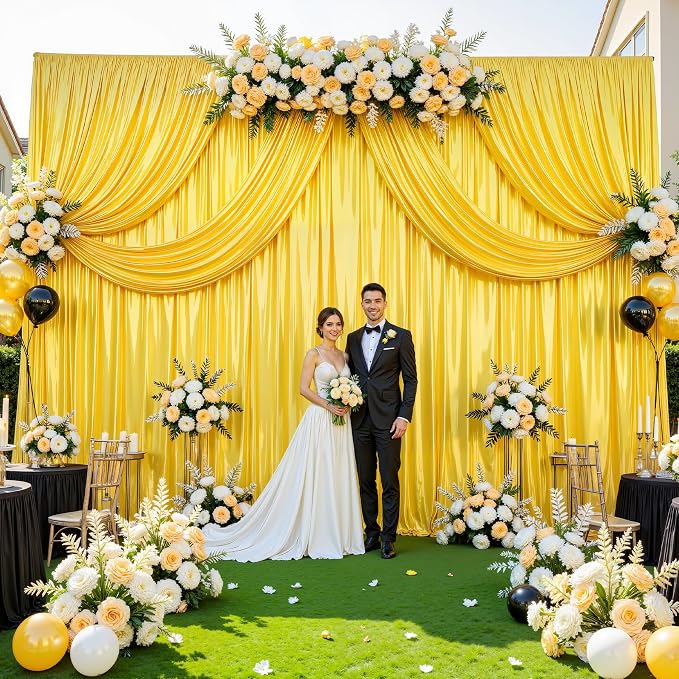10x10ft Yellow Gold Glitter Backdrop Curtain - Image 5