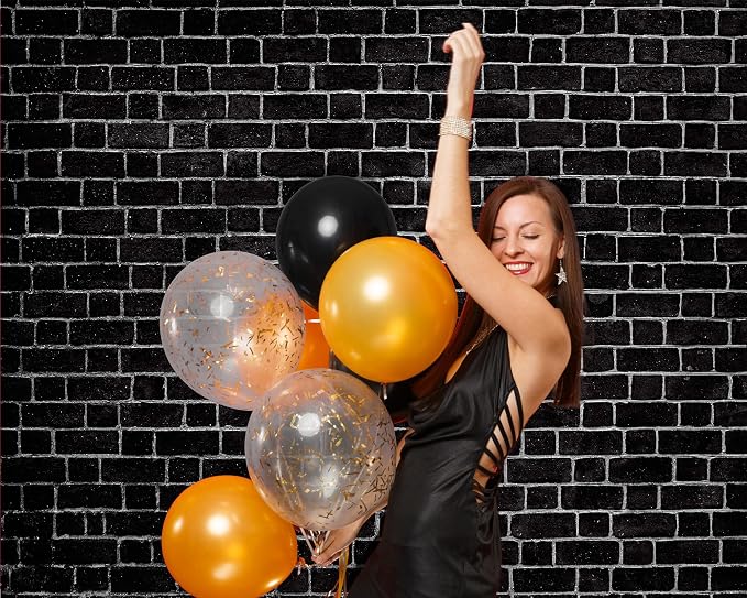 VitalCozy 10 x 8ft Black Brick Wall Backdrop Fabric Brick Photo Background | - Image 3