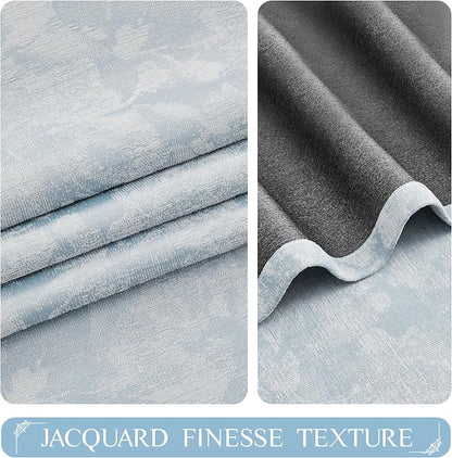 Beauoop Blue Floral Jacquard Blackout Curtains - Image 2