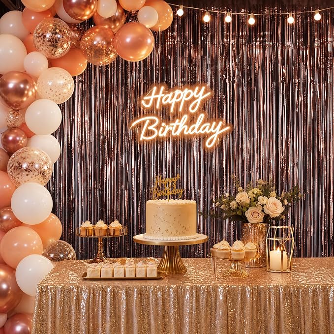 2PCS Coffee Foil Fringe Backdrop Curtains, Fringe Backdrop - Image 8