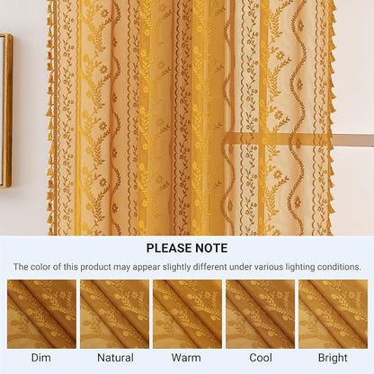 WAZZIO Boho Lace Curtains 2 Panels 84 Inch -Victorian Sheer Panel Drape French - Image 8