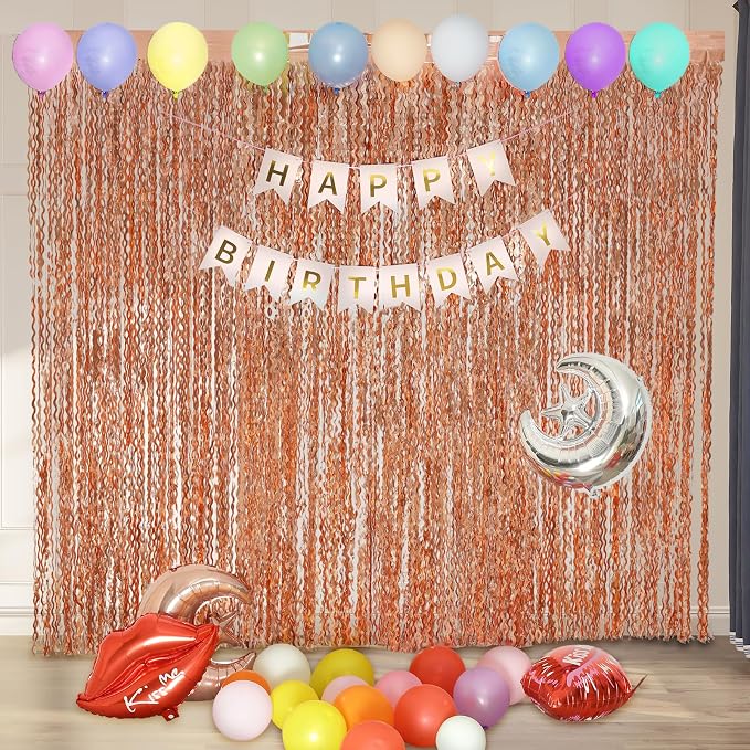 4 Pack Rose Gold Foil Curtain Birthday Decorations - Image 5