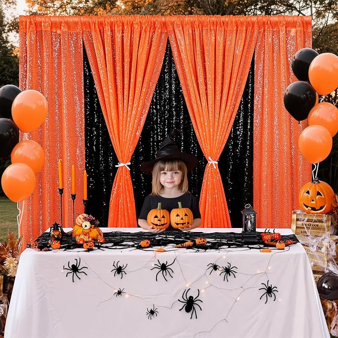 Orange Sequin Backdrop Curtains, 2 Panels 4FTx8FT Orange Curtain Backdrop - Image 6