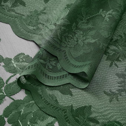 Dark Green Lace Curtains 63 Inch Length 2 Panels Set Country Floral Sheer - Image 6