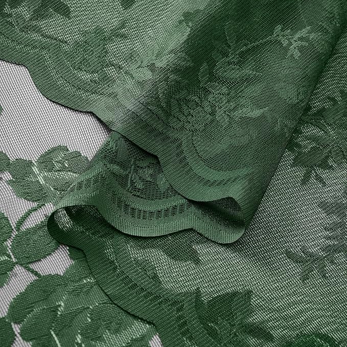 Dark Green Lace Curtains 108 Inches Long 2 Panels Vintage Emerald Green Floral - Image 7