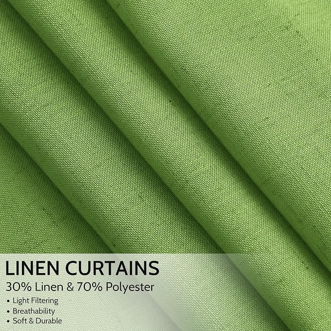 Lime Green Linen Curtains 84 Inches Long, Back Tab Light Filtering Semi Sheer - Image 2
