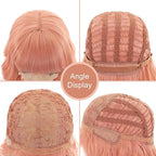 FAELBATY Pink Wigs With Bangs Synthetic Short Bob Wig for Girl Shoulder Length Wig for Women Costume Wigs Mixed Pink(12" Orange Pink)