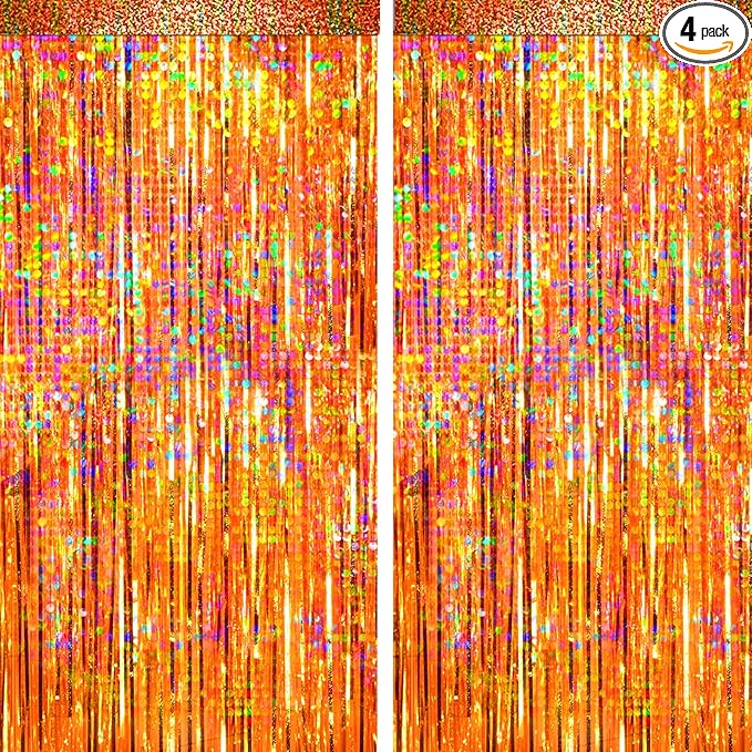 4 Packs Orange Foil Fringe Curtain, Baby Shower, Thanksgiving, Friendsgiving by BSRESIN